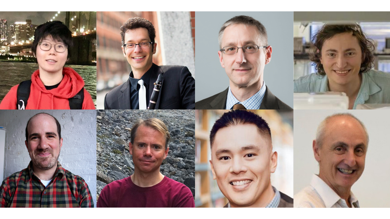 Headshots of each winner: Shen Shen, Eran Egozy, Christopher Noe, Anthony Pennes, Zachary Lieberman, Scott Sheffield, Eric So, Peter Dourmashkin