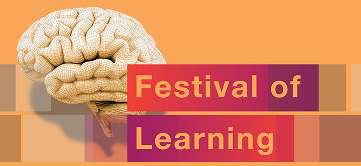 Festival of Learning logo, with a side profile of a brain