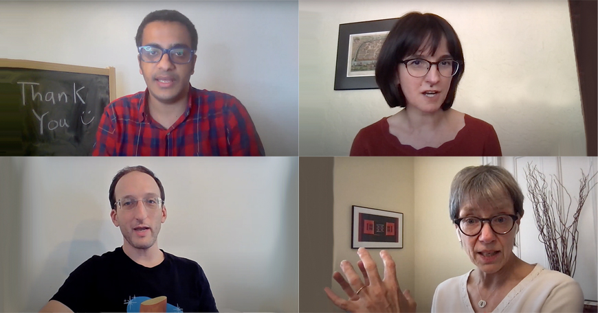clockwise from top left: Mohamed Abdelhafez, Maria Khotimsky, Sally Haslanger, Michael Short