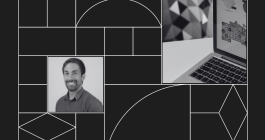 Graphic with headshot photo of Steven Rick and another photo of a laptop.