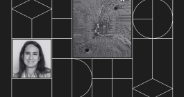 MIT Horizon graphic with headshot photo of Esperanza Cuenca-Gómez and a photo of a computer chip.