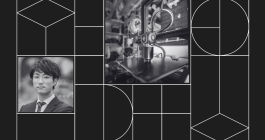 Collage with headshot photo of Kai Narita and a photo of a metal 3D printer.