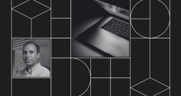 Collage with headshot photo of Andy Vidan and a photo of a laptop.