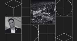 Collage with headshot photo of Luis Alonso and a photo of a city.