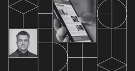 Collage with a headshot photo of Massimo Pani and a photo of a smart phone displaying the news.