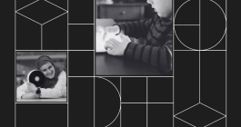 Collage with a headshot photo of Sharifa Alghowinem and a photo of a child using a glowing iPad.