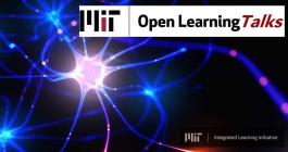 Image of a neuron with the MITili, MIT, and Open Learning Talks logos overlaid