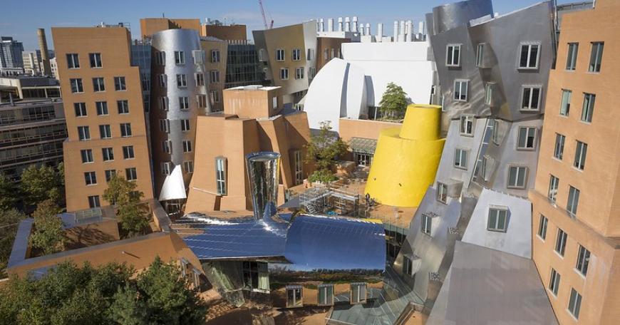 Aerial view of the Ray and Maria Stata Center at MIT