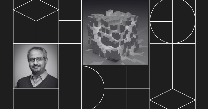 Graphic for MIT Horizon event with headshot of Ahmed Banafa and illustration of blockchain technology.