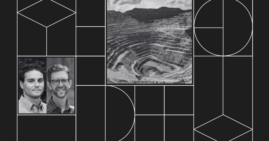 Collage with headshot photos of Scott Odell and Benjamin Rachlin plus a photo of a mine.