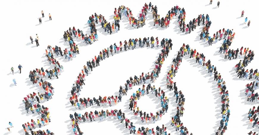 Cover art for "Workforce Education: A New Roadmap", by Sanjay Sarma and William Bonvillian. People arranged into the shape of a giant cog.