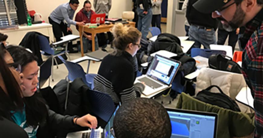 students on laptops