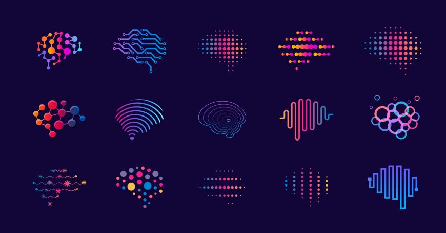 15 different abstract depictions of brains