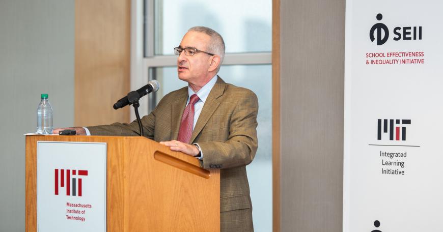 Joshua Angrist, co-director of the School Effectiveness and Inequality Initiative and the Ford Professor of Economics at MIT, speaks at this year's MIT School Access and Quality Summit.
