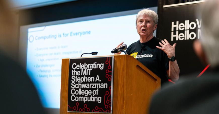 In her keynote address, "Computing Is for Everyone," Harvey Mudd College President Maria Klawe emphasized the importance of attracting more women and underrepresented minorities to computer science and engineering. 
