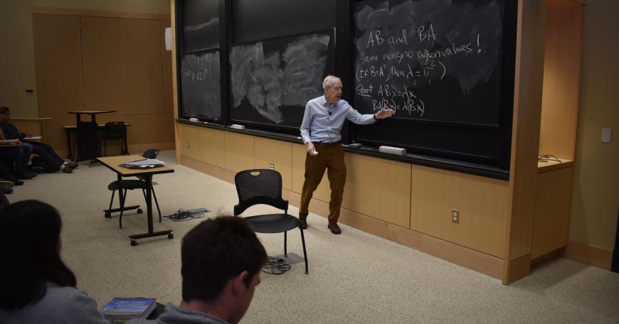 Gil Strang teaches 18.06 (Matrix Methods in Data Analysis, Signal Processing, and Machine Learning). OCW will soon post 34 videos to 18.065, and he recently released "Linear Algebra and Learning from Data," his 12th textbook.