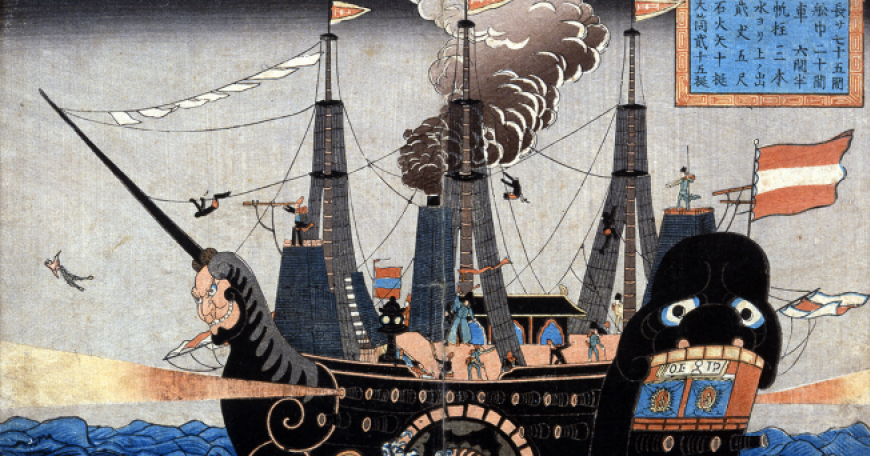 American warship Japanese woodblock print