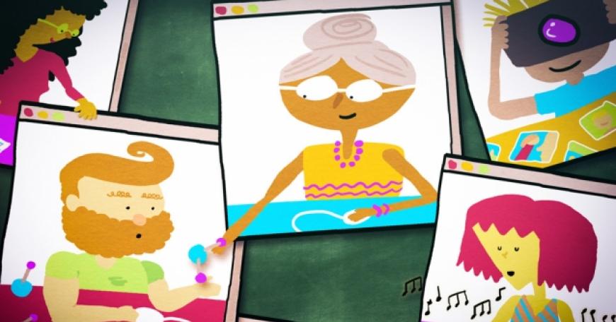 illustration of students learning online