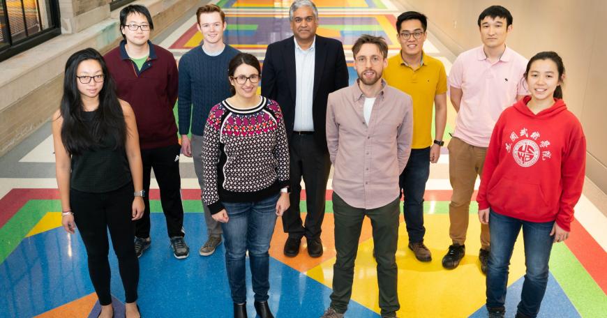 MathWorks fellows with Anantha Chandrakasan (back row, center), dean of the MIT School of Engineering. Not pictured: Fellows Pasquale Antonante, Alireza Fallah, and Kate Reidy.
