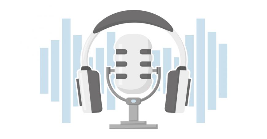 Podcast icon, concept headphone with mic