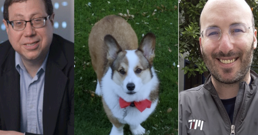 Left to right: Department of Mathematics Professor Alan Edelman, his co-instructor and family Corgi Philip, and visiting professor and longtime Julia lab collaborator David Sanders have altered their computational thinking course to encourage input on COVID-19 responses. 