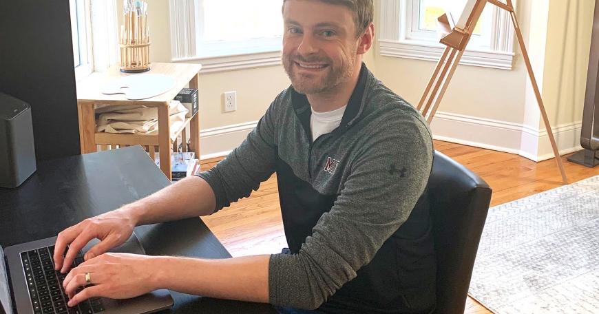 Kyle Filipe working from home. "Our mentality is: keep telling us what you need and we'll keep trying to figure out creative solutions. That’s what [MIT IS&T] did before Covid-19 and that’s what we’ll do long after Covid-19.”