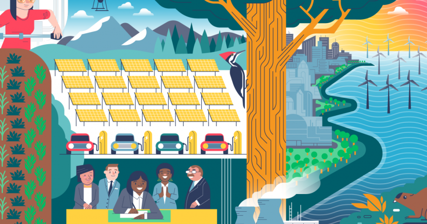 A graphic from the revamped MIT Climate Portal illustrates the section of the website on What Can Be Done About Climate Change?