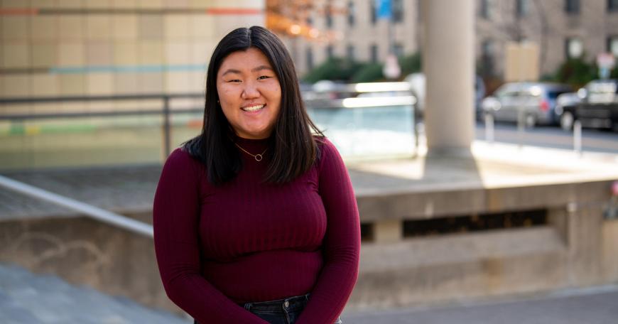 Senior Fiona Chen is majoring in math and economics. “The former has provided me the ability to analyze social issues with great precision, while the latter has helped me understand the importance of tangible political action,” she says.