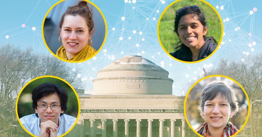 A multidisciplinary group of graduate students led an effort to infuse one of MIT’s largest machine learning courses with material related to ethical computing, data and model bias, and fairness in machine learning, as part of the Social and Ethical Responsibilities of Computing initiative. Clockwise from top left: Marion Boulicault, Dheekshita Kumar, Serena Booth, and Rodrigo Ochigame.