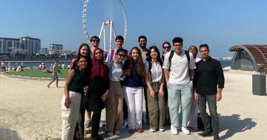 Twelve MIT students, embedded with the MDXB teams over January’s Independent Activities Period, enjoyed exploring Dubai. At right is Gilad Rosenzweig, MITdesignX executive director.