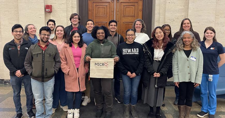 Ten undergraduates from 10 universities around the United States visited MIT to participate in the first MICRO Summit earlier this year. Pictured are the student interns, organizers, and the career panelists. 