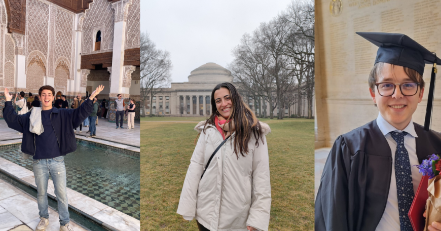 After completing the MITx MicroMasters in Data, Economics, and Design of Policy program, Andrea Salem (left), Sofia Martinez Galvez (center), and Yann Bourgeois are joining the fight against global poverty using the program’s data-driven approach to poverty alleviation.