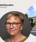 Headshot of Jane Abbott and image of MIT main entrance and MIT Game Lab logo