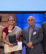 Left to right: Audrey Azoulay, director-general, UNESCO; Professor Padma Sarangapani, chairperson, Center for Education Innovation and Action Research, Tata Institute of Social Sciences; Vijay Kumar, associate dean for open learning and PI of CLIx; and H.E. Majed Bin Ali Al-Noaimi, minister of education of the Kingdom of Bahrain.