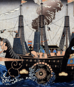 American warship Japanese woodblock print