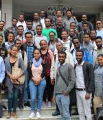 Alexander Rothkopf (front row, left) joins pharmacy students at Addis Ababa University for the in-person portion of their blended online course.