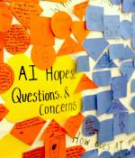 A mural of hopes and questions about artificial intelligence from a middle school workshop