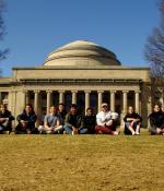 Students in the first cohort of MIT's new Master's in Data, Economics, and Development Policy pose in front of the Great Dome in January.
