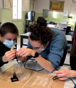 Students in the HoPE program in the first stages of constructing their eyeglasses with built-in proximity sensors for the vision-impaired