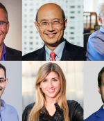 The 2021 MITx Prize winners (clockwise from top left): professors Jonathan Gruber, Andrew Lo, and Harvey Lodish; alumnus Shomesh Chaudhuri '14, '18; and graduate students Kate Koch and Zied Ben Chaouch.