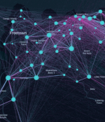 A data visualization from an MIT GOV/LAB and Civic Data Design Lab presentation to Sierra Leone’s government shows how frequently different routes were traveled in and around the capital. Dot sizes reflect the popularity of destinations and lines are colored light blue to pink to show the popularity of each route.