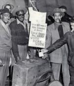 Workers vote in an election for Local 1033 of the United Steelworkers of America. The local emerged after the 1937 Memorial Day Massacre in Chicago, when 10 steelworkers striking for union recognition were killed. 