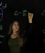 Michelle Tomasik lectures on angular velocity. Tomasik gave an xTalk on alternative forms of assessment to better gauge student progress in a remote learning environment. 