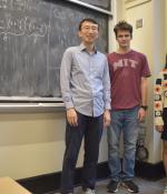 Professor Yufei Zhao (left) stands with his Putnam Seminar undergraduate assistants sophomore Tomasz Ślusarczyk (center) and senior Dain Kim, both of whom also took the class as first-years. “Some of my seminar peers are now among my best friends at MIT,” says Ślusarczyk.