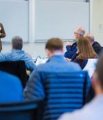 Professor Aleksander Madry delivers a lecture as part of the Artificial Intelligence for National Security Leaders (AI4NSL) program. The three-day program educates leaders who may not have a technical background on the basics of AI, machine learning, and data science, and how these topics intersect with national security. 