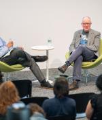 Professor Malick Ghachem (left) led a discussion with Richard Ovenden about the relevance of the research library to contemporary debates over academic freedom and free expression.