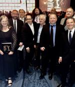 MIT Video Productions team at the 47th Boston/New England Emmy Awards Ceremony. Front row, left to right: Rod Lindheim, Dawn Morton, Clayton Hainsworth, Mujtaba Jamali, Jean Dunoyer, Alexander Sachs, Christopher Capozzola, and Brigitte Tersek. Back row, left to right: Frederick Harris, Myles Lowery, Wesley Richardson, Barry Pugatch, and TJ Saccoccio.