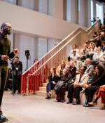 Jaylen Brown speaks on the importance of climate and climate action for Day of Climate at the MIT Museum.