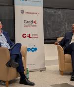 L. Rafael Reif (left), with Anantha P. Chandrakasan, shared anecdotes and insights about technical leadership from his decades in leadership roles at MIT at the Technical Leadership and Communication Programs Fireside Chat.