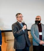 Evan Kharasch (second from left) pitches his bootcamp team's venture to a judging panel of investors, experts, and NIDA program staff. MIT’s Substance Use Disorders Ventures Bootcamp unites innovators — including scientists, entrepreneurs, and medical professionals — to develop bold, cross-disciplinary solutions to substance use disorders.